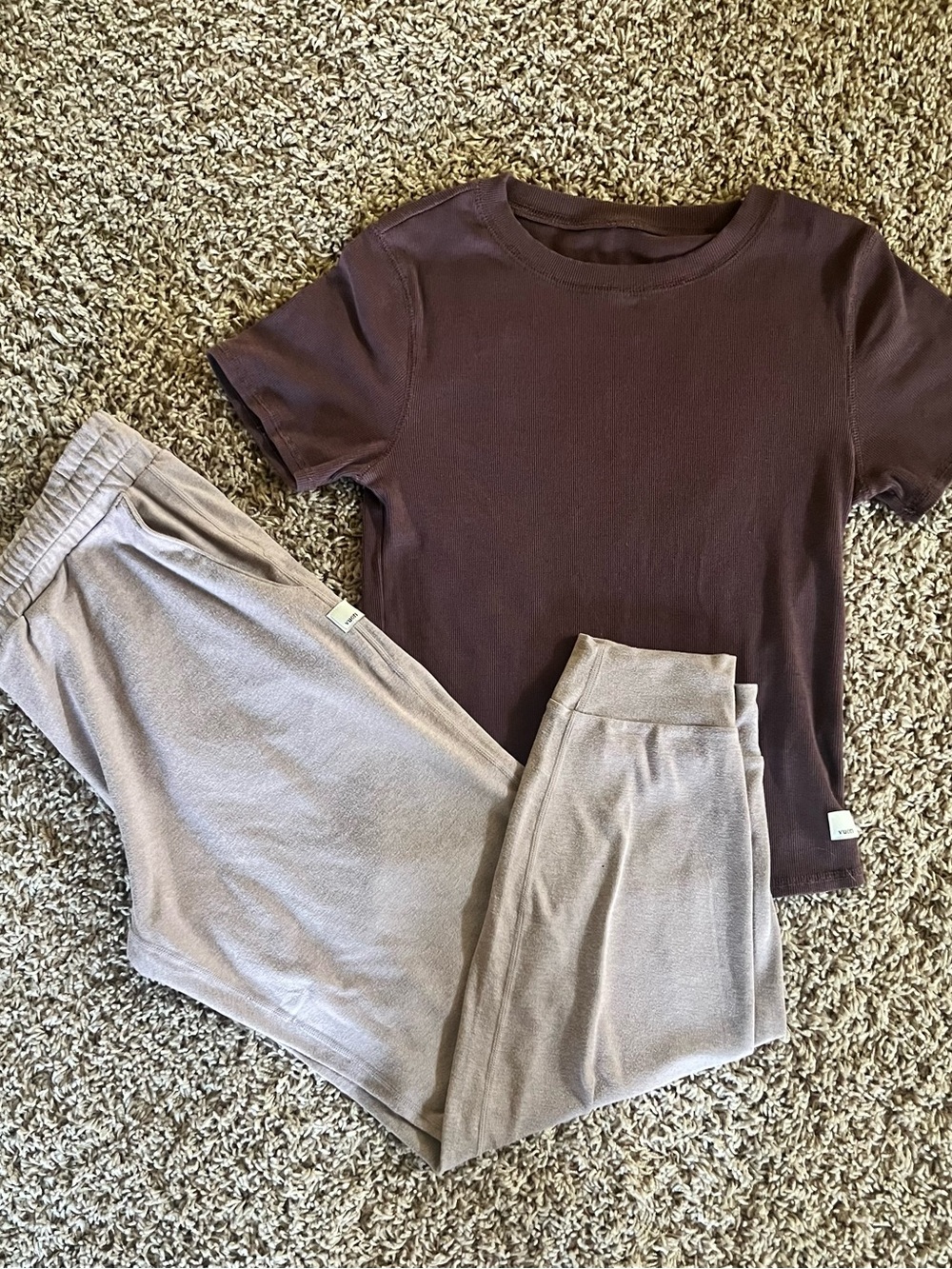 Vuori Kids Chocolate Tee and Taupe Joggers